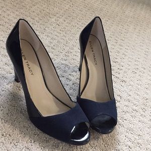 Navy peep toe heels